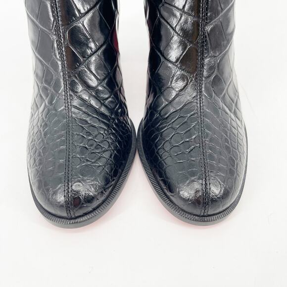 NWOB Christian Louboutin CL Chelsea Booty Black Croc Embossed Ankle Boots EU 37 - Picture 6 of 11